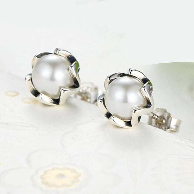 Sterling Silver White Fresh Water Pearl Earrings